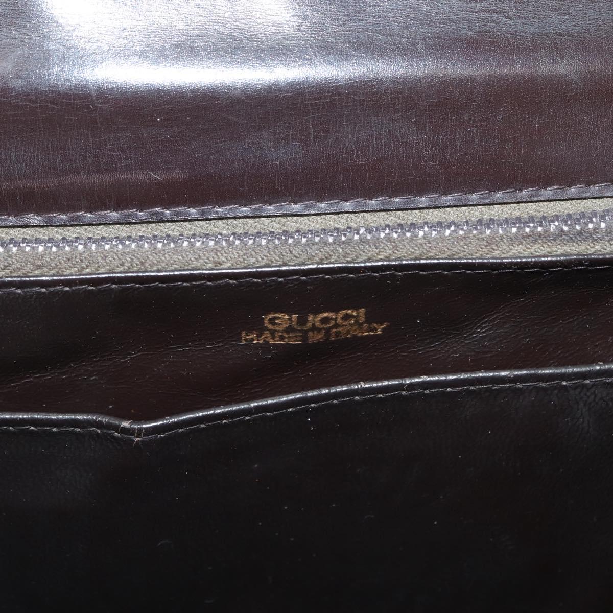 GUCCI Hand Bag Leather Brown Gold Auth 172960