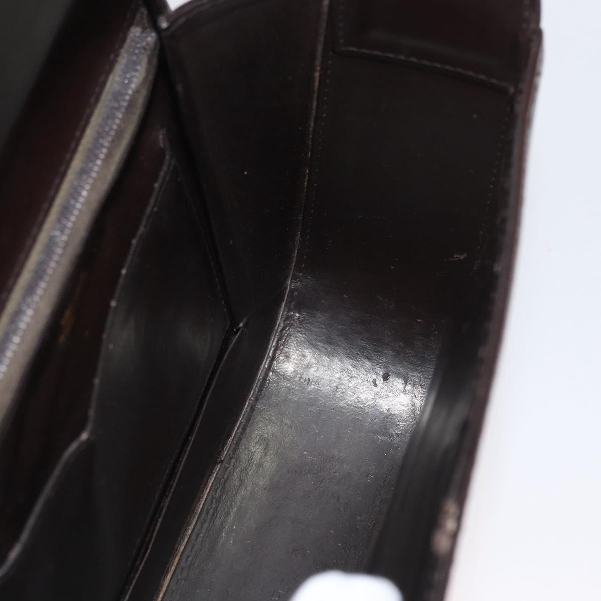 GUCCI Hand Bag Leather Brown Gold Auth 172960