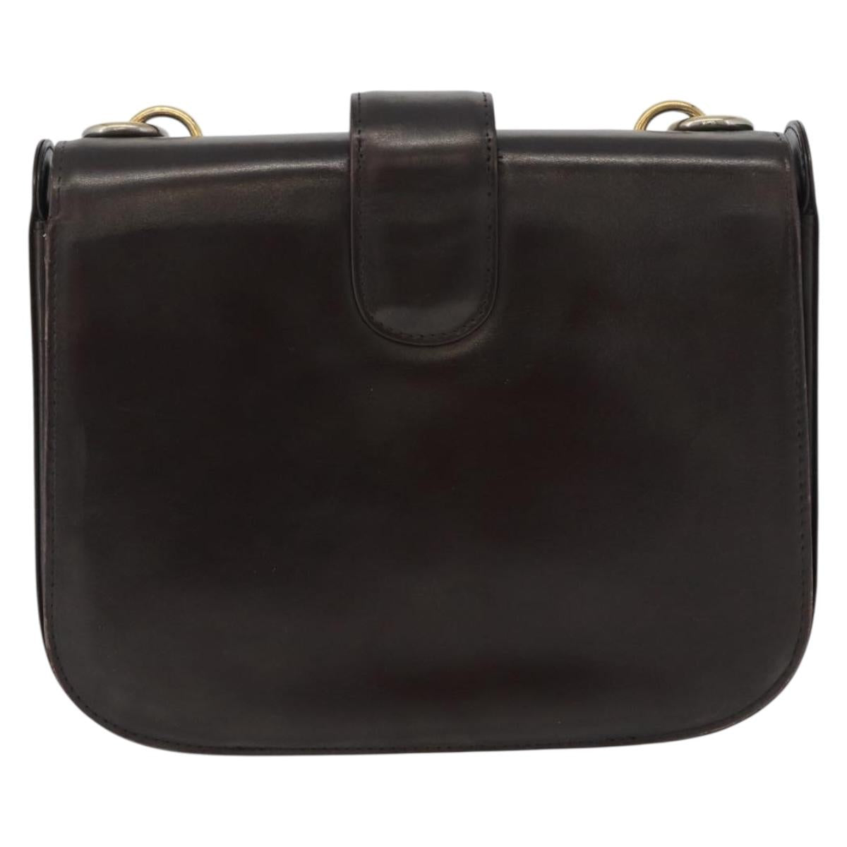 GUCCI Hand Bag Leather Brown Gold Auth 172960