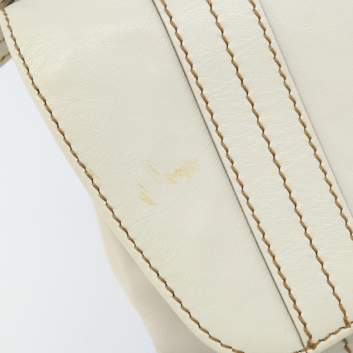 GUCCI Hand Bag Leather White Silver 113014 Auth 172961