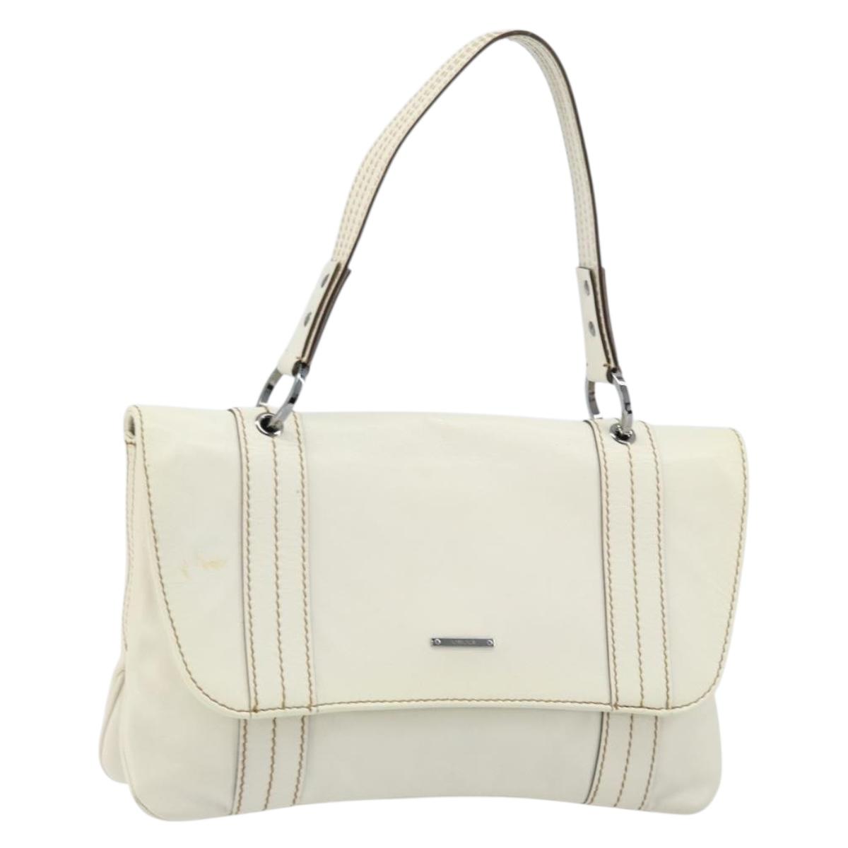 GUCCI Hand Bag Leather White Silver 113014 Auth 172961
