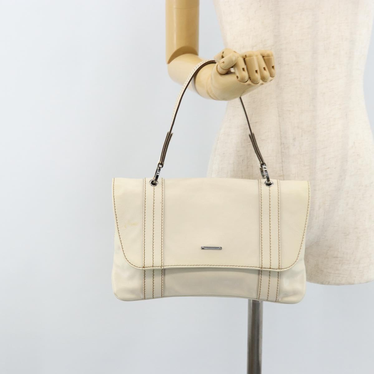 GUCCI Hand Bag Leather White Silver 113014 Auth 172961