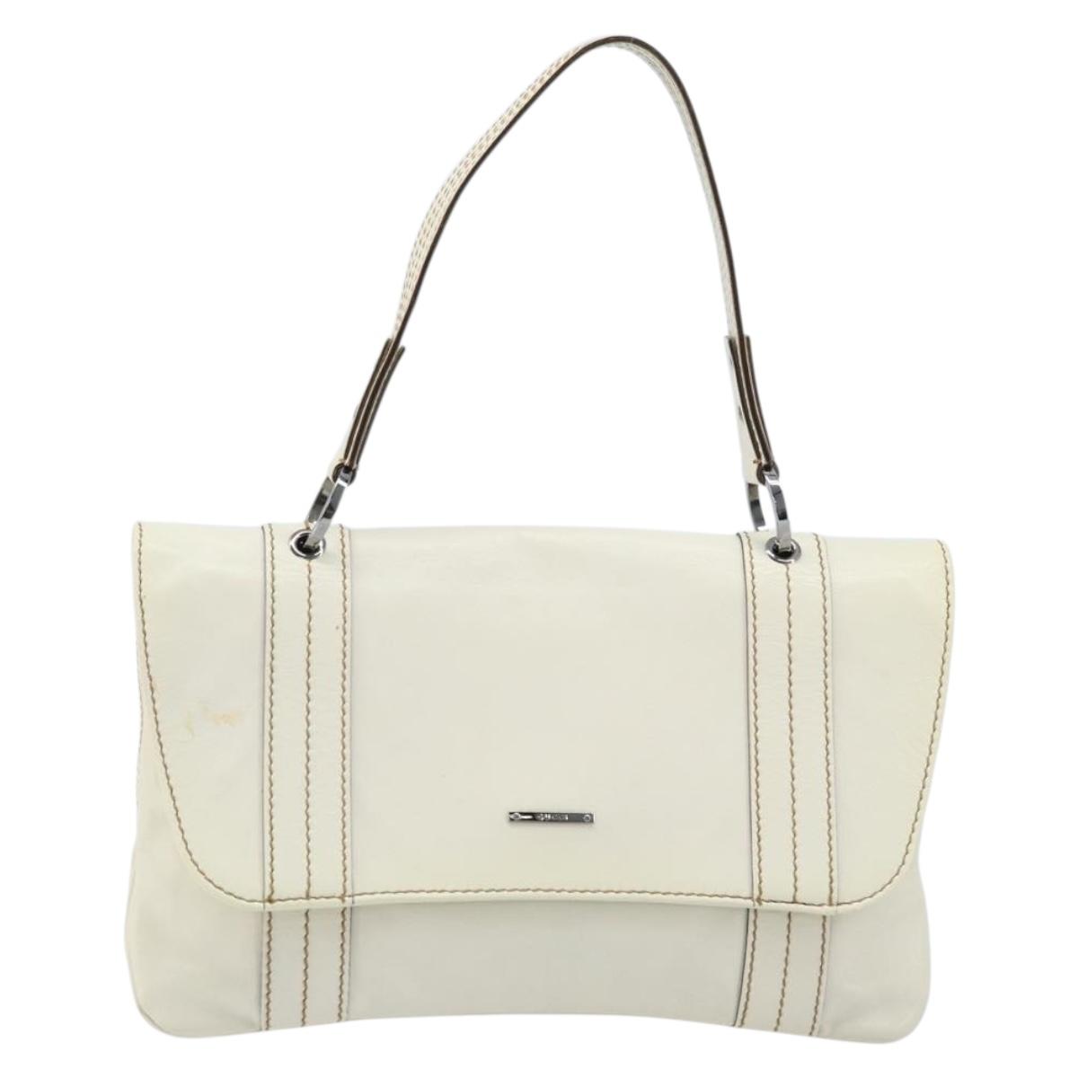 GUCCI Hand Bag Leather White Silver 113014 Auth 172961