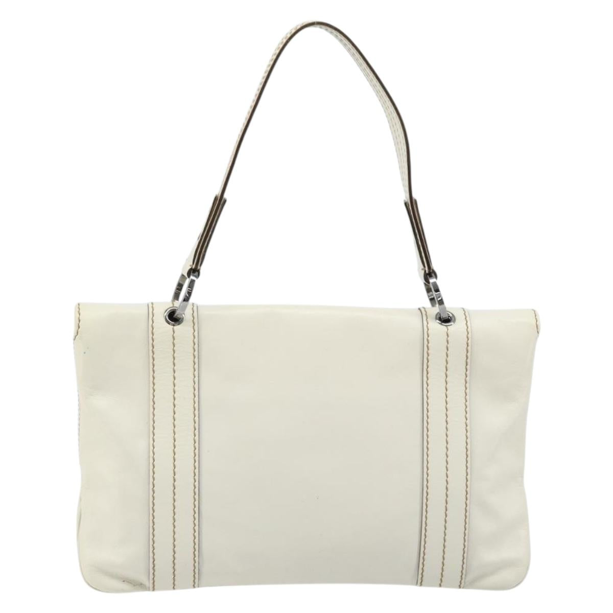 GUCCI Hand Bag Leather White Silver 113014 Auth 172961