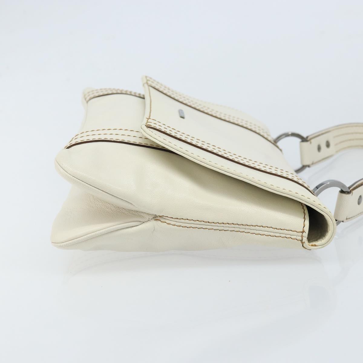 GUCCI Hand Bag Leather White Silver 113014 Auth 172961