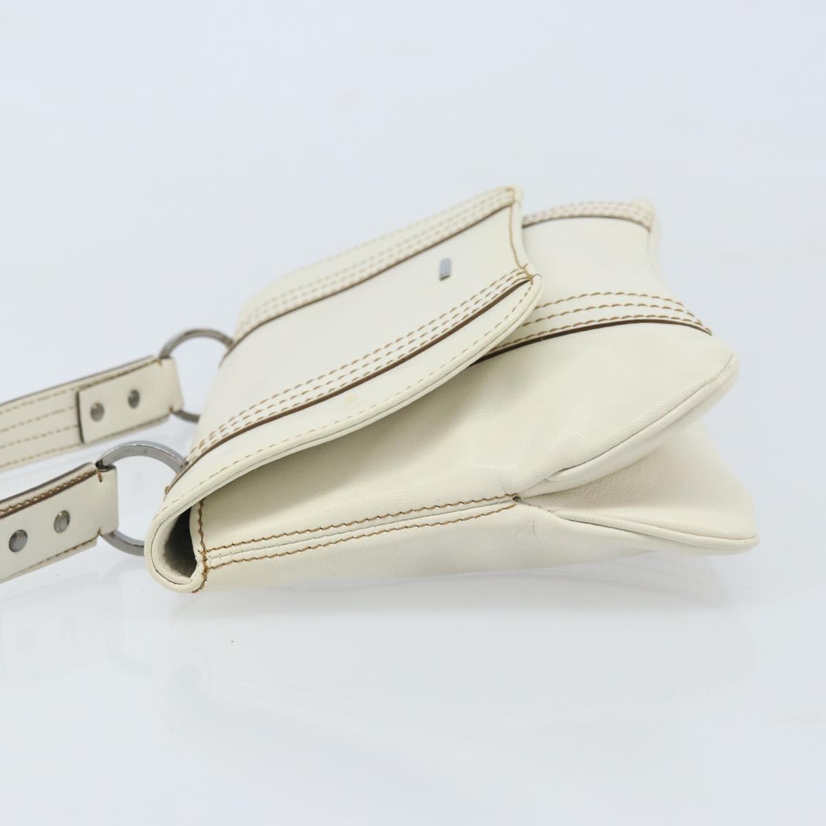 GUCCI Hand Bag Leather White Silver 113014 Auth 172961