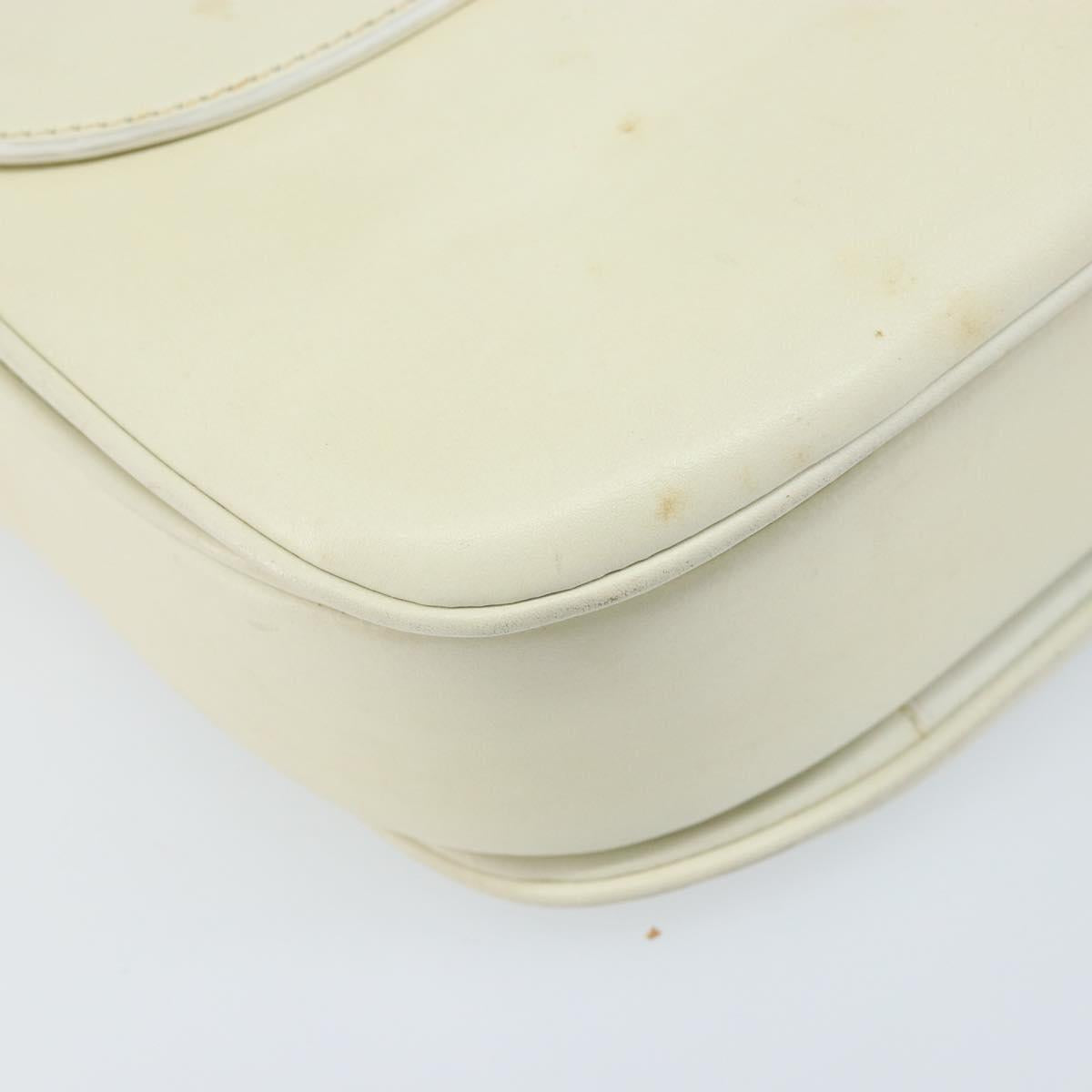 CELINE Macadam Canvas Horse Carriage Shoulder Bag Leather White Gold Auth 172964