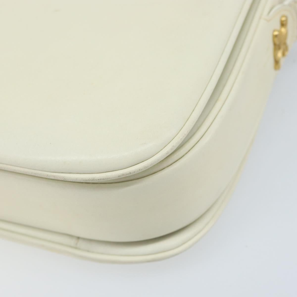 CELINE Macadam Canvas Horse Carriage Shoulder Bag Leather White Gold Auth 172964