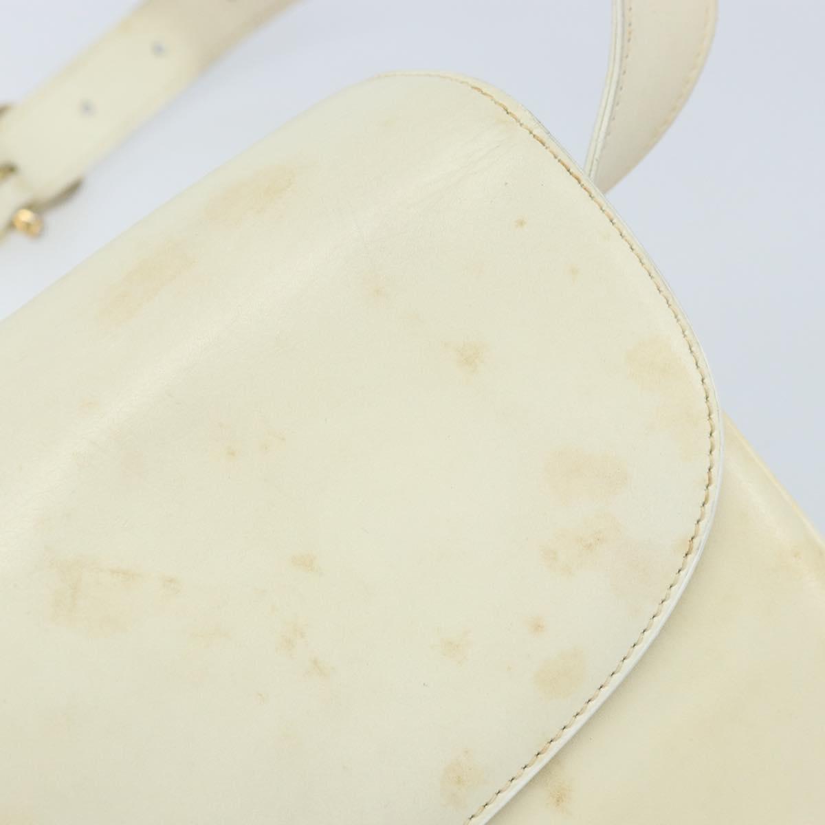 CELINE Macadam Canvas Horse Carriage Shoulder Bag Leather White Gold Auth 172964