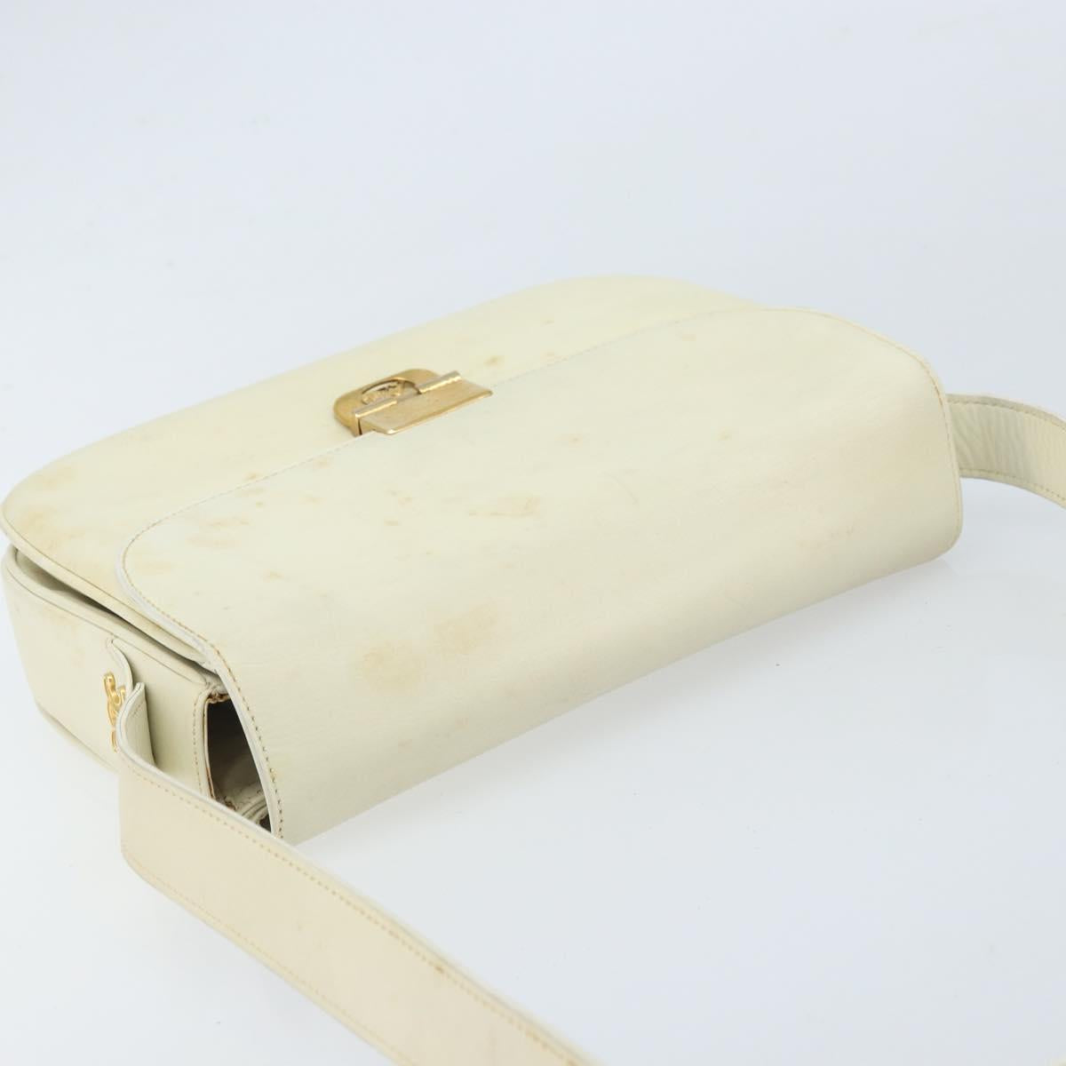 CELINE Macadam Canvas Horse Carriage Shoulder Bag Leather White Gold Auth 172964