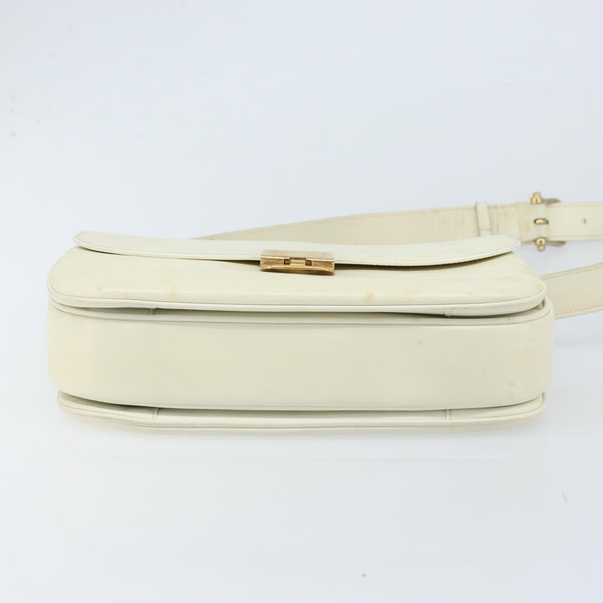 CELINE Macadam Canvas Horse Carriage Shoulder Bag Leather White Gold Auth 172964