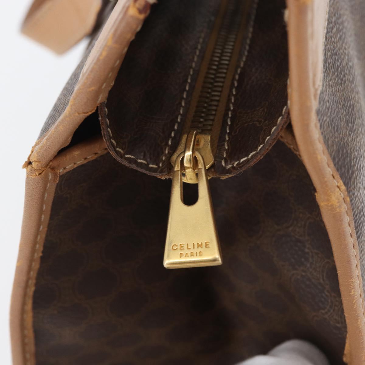 CELINE Macadam Canvas Hand Bag PVC Leather Brown Gold Auth 172965