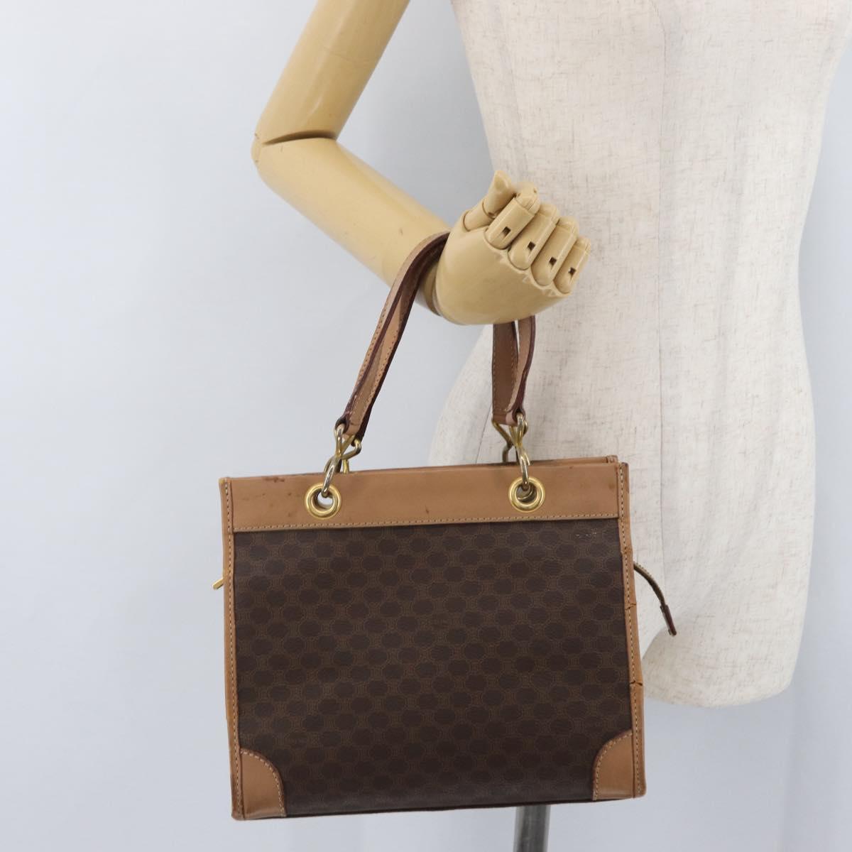 CELINE Macadam Canvas Hand Bag PVC Leather Brown Gold Auth 172965