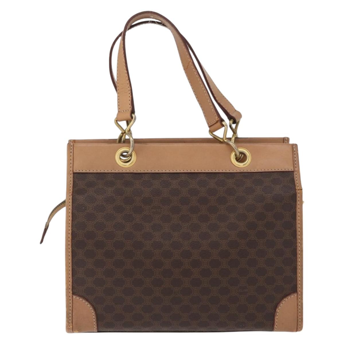 CELINE Macadam Canvas Hand Bag PVC Leather Brown Gold Auth 172965