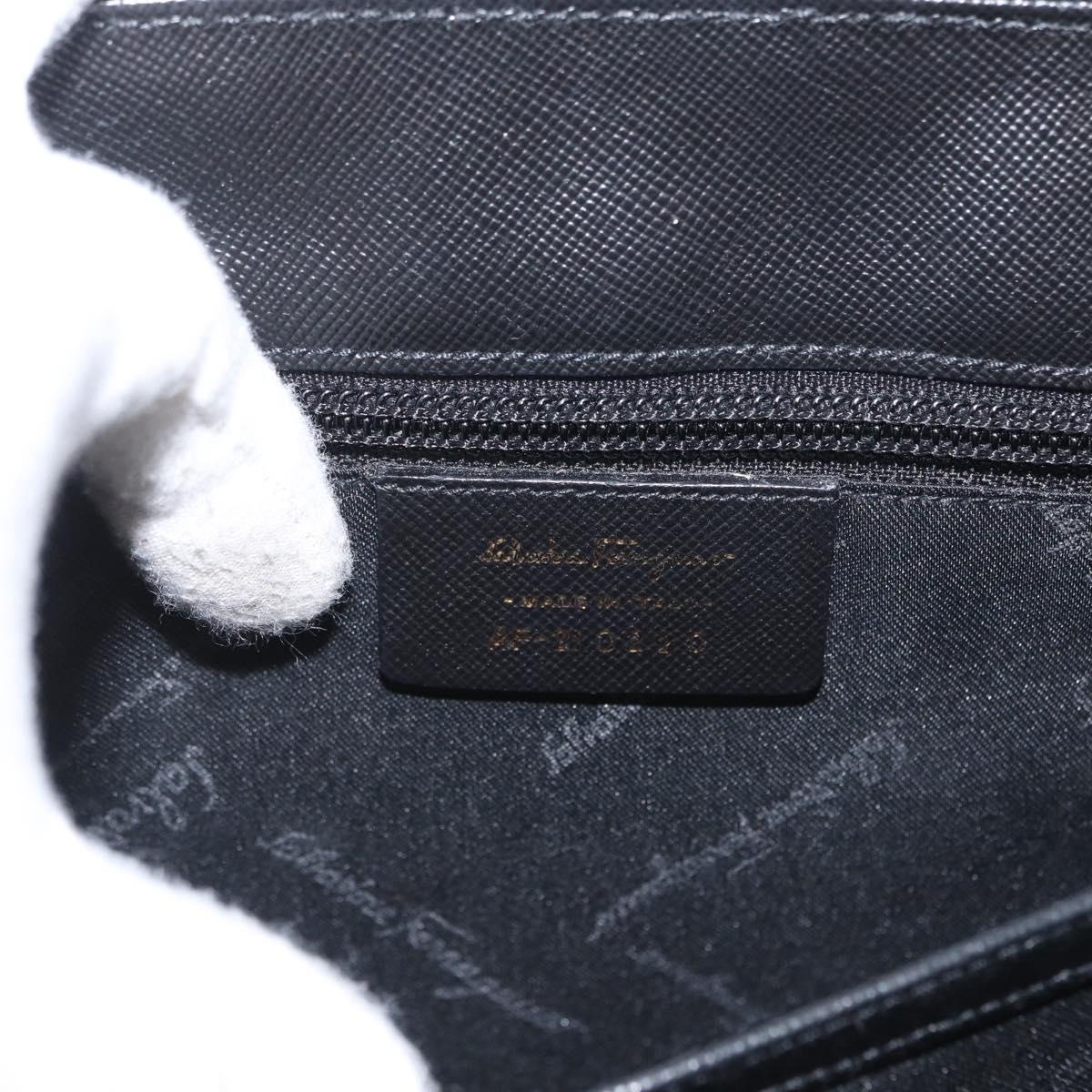 Salvatore Ferragamo Gancini Hand Bag Leather Black Gold Auth 172966