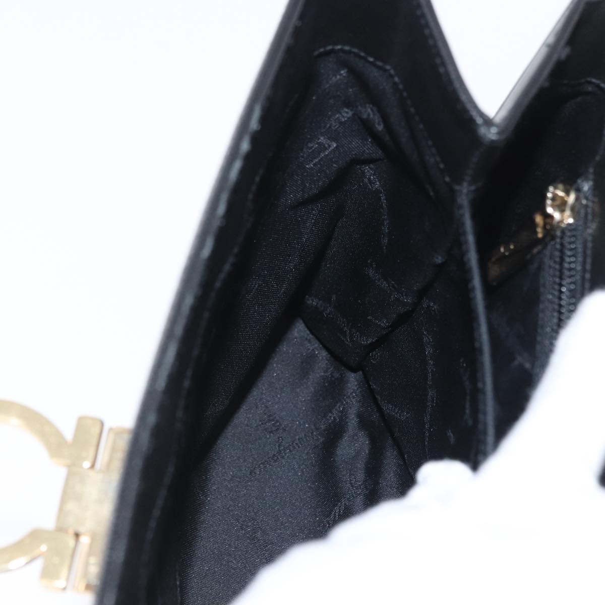 Salvatore Ferragamo Gancini Hand Bag Leather Black Gold Auth 172966
