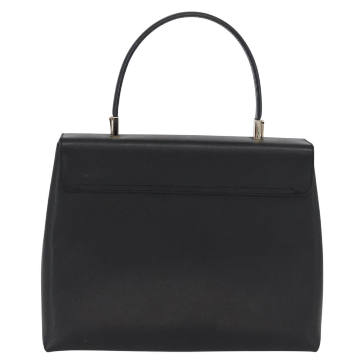 Salvatore Ferragamo Gancini Hand Bag Leather Black Gold Auth 172966