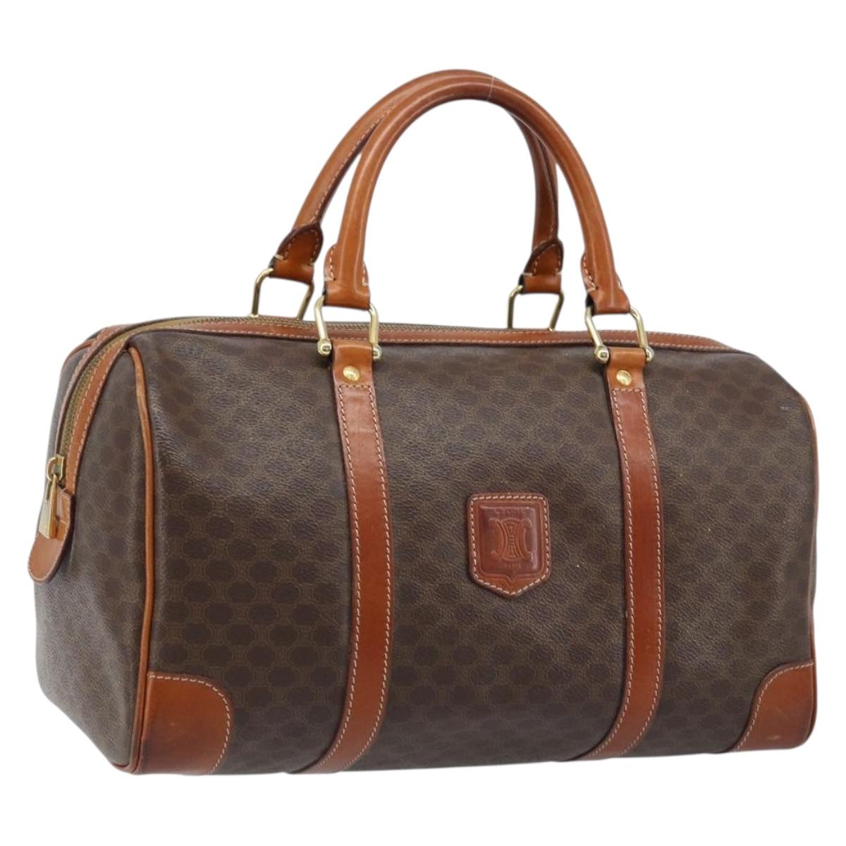 CELINE Macadam Canvas Hand Bag PVC Leather Brown Gold Auth 172968A