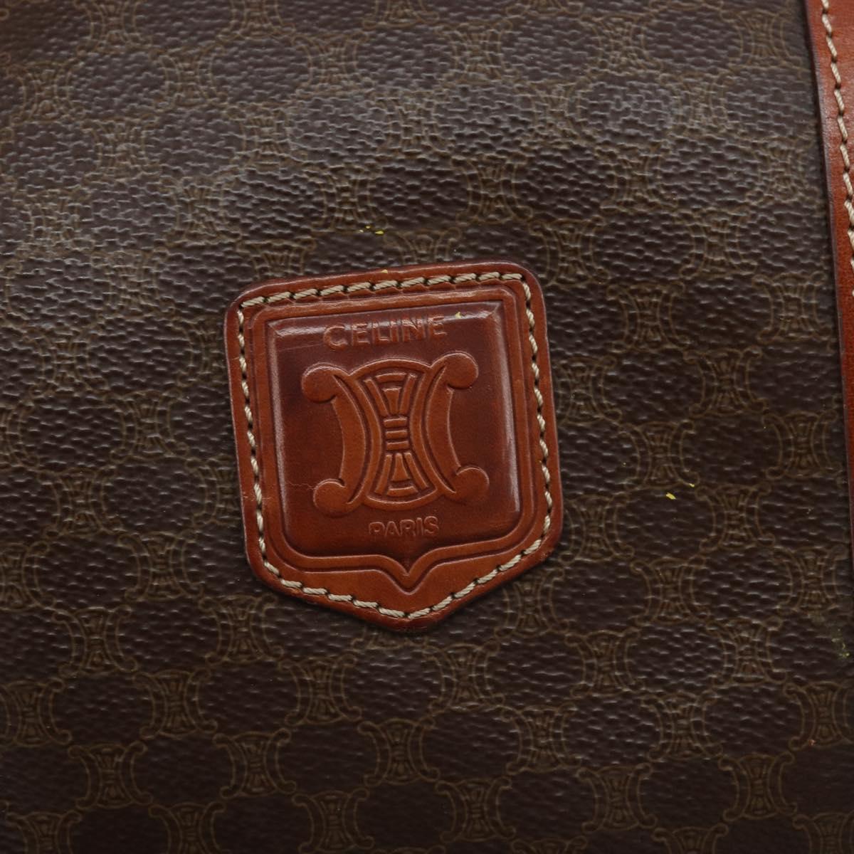 CELINE Macadam Canvas Hand Bag PVC Leather Brown Gold Auth 172968A