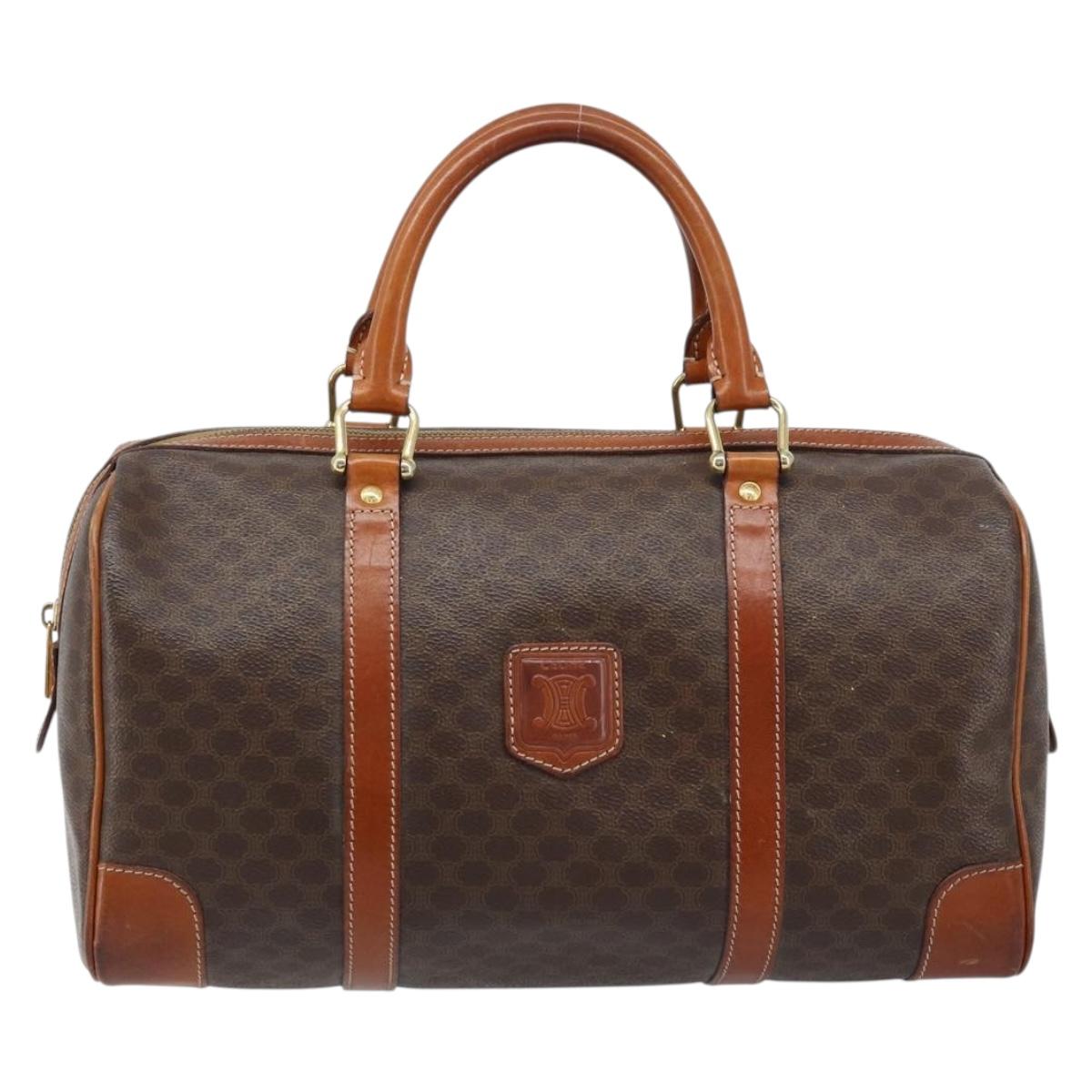CELINE Macadam Canvas Hand Bag PVC Leather Brown Gold Auth 172968A