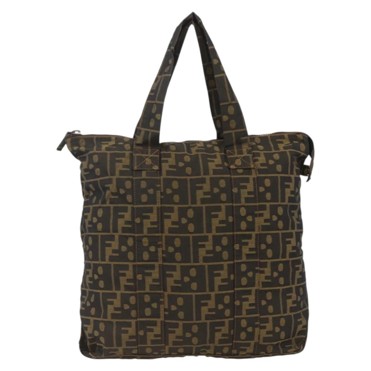 FENDI Zucca Canvas Tote Bag Brown Black Auth 172970