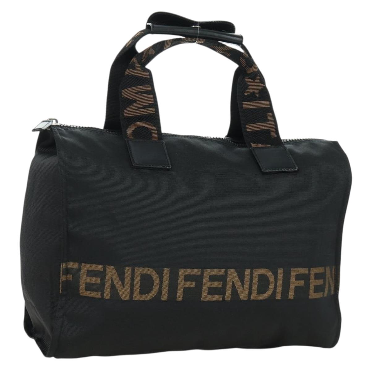 FENDI Hand Bag Nylon Black Silver Auth 172972V