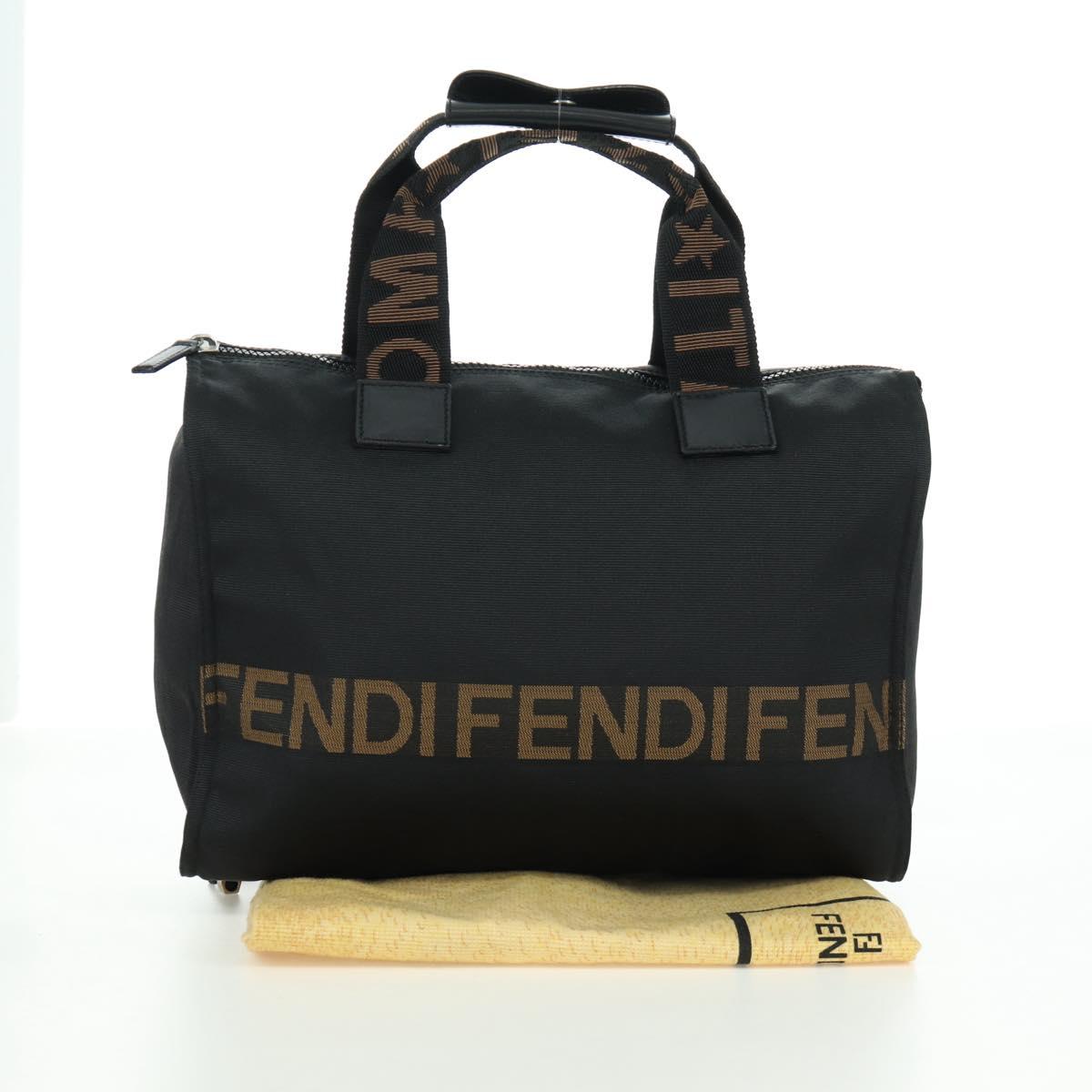 FENDI Hand Bag Nylon Black Silver Auth 172972V