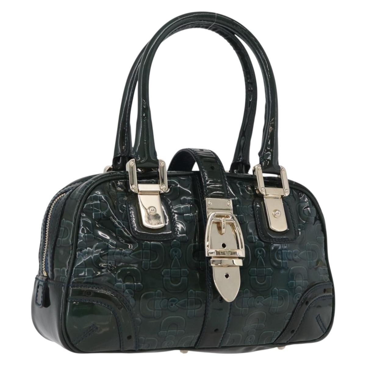 GUCCI Horsebit Hand Bag Patent leather Green Gold 145772 Auth 172977