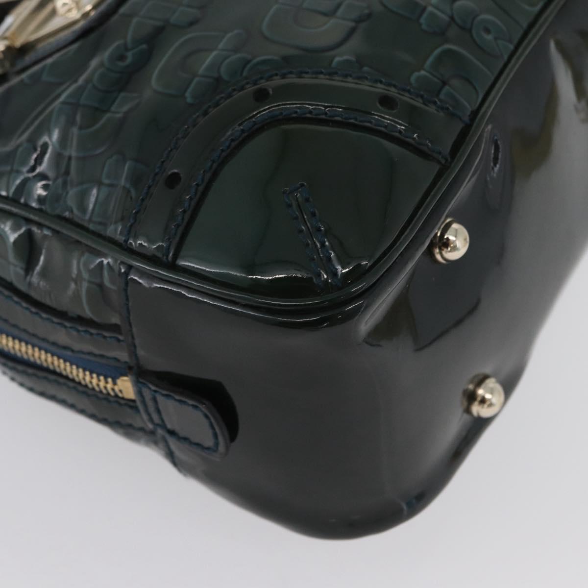 GUCCI Horsebit Hand Bag Patent leather Green Gold 145772 Auth 172977