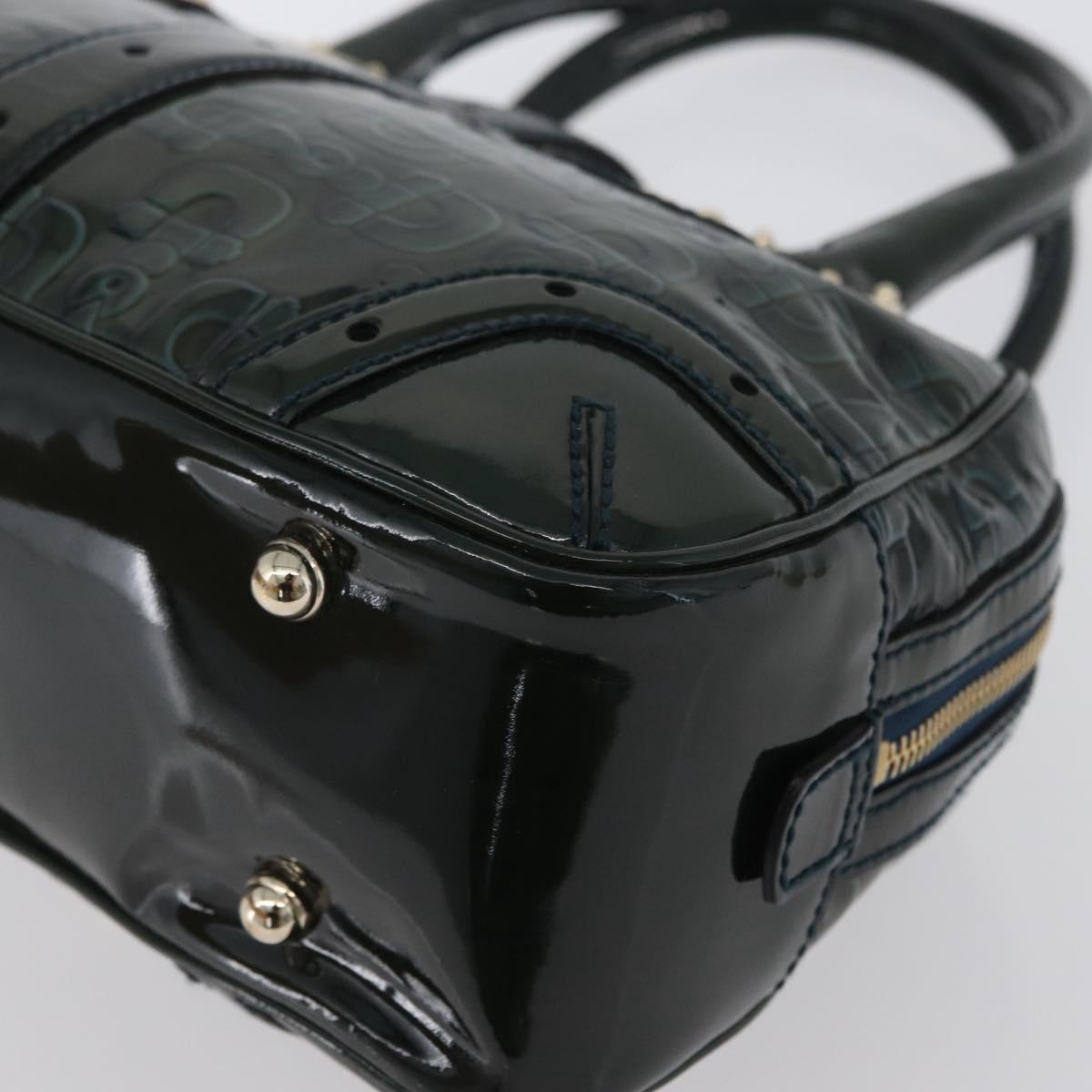 GUCCI Horsebit Hand Bag Patent leather Green Gold 145772 Auth 172977
