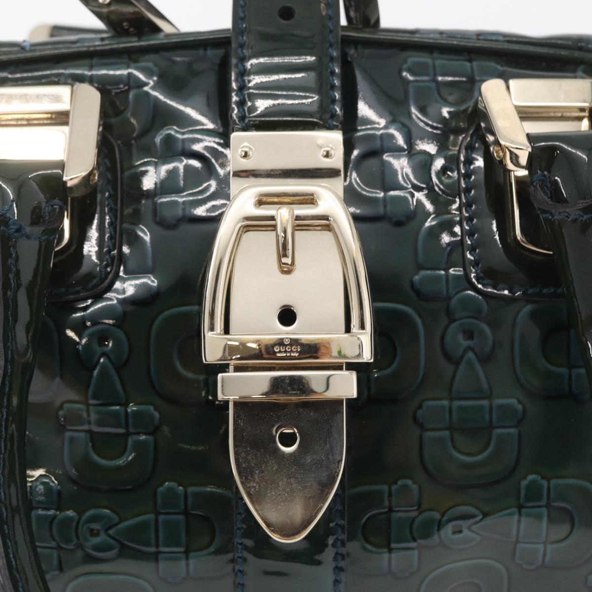 GUCCI Horsebit Hand Bag Patent leather Green Gold 145772 Auth 172977