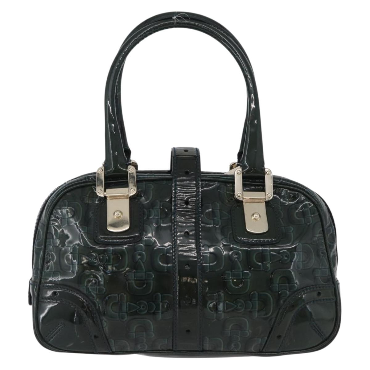 GUCCI Horsebit Hand Bag Patent leather Green Gold 145772 Auth 172977