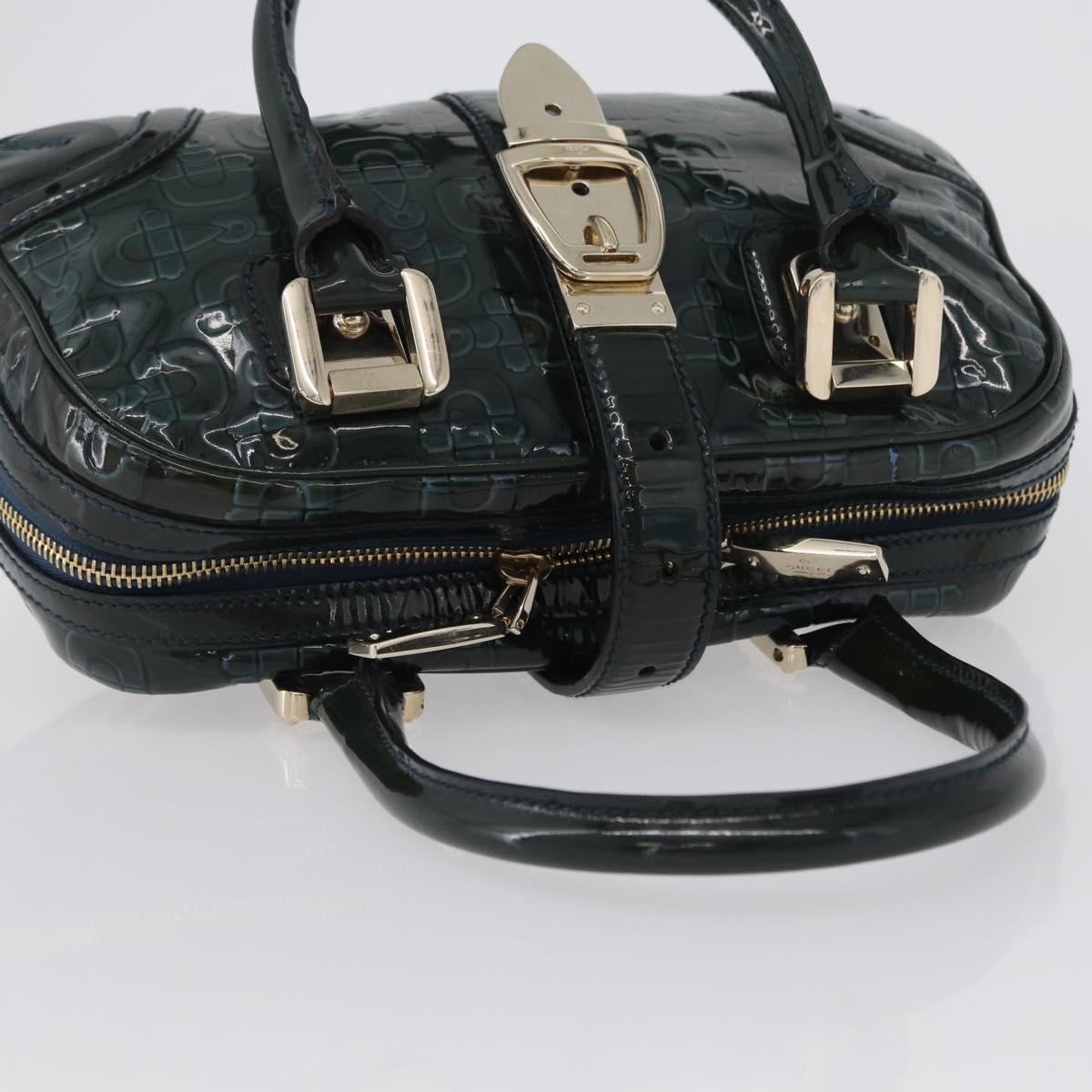 GUCCI Horsebit Hand Bag Patent leather Green Gold 145772 Auth 172977