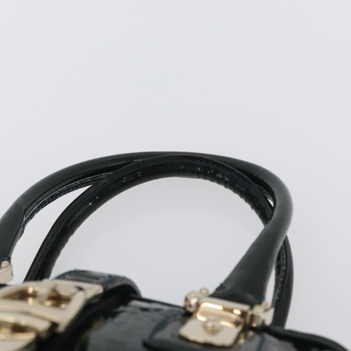 GUCCI Horsebit Hand Bag Patent leather Green Gold 145772 Auth 172977