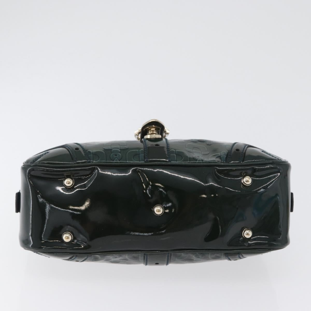 GUCCI Horsebit Hand Bag Patent leather Green Gold 145772 Auth 172977