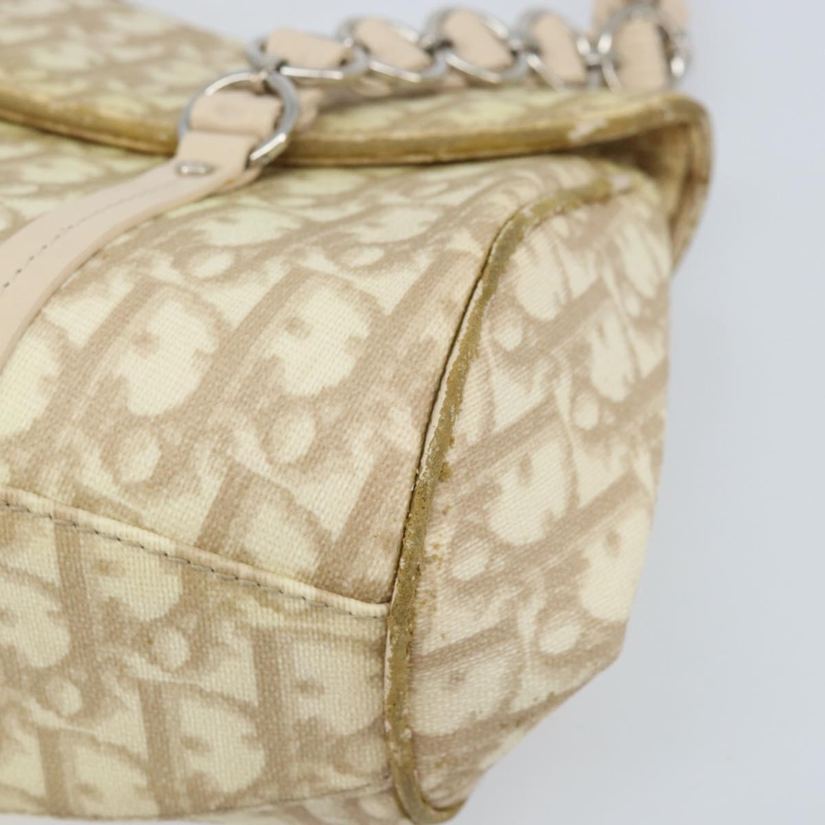 Christian Dior Trotter Canvas Chain Hand Bag PVC Beige Silver Auth 172988