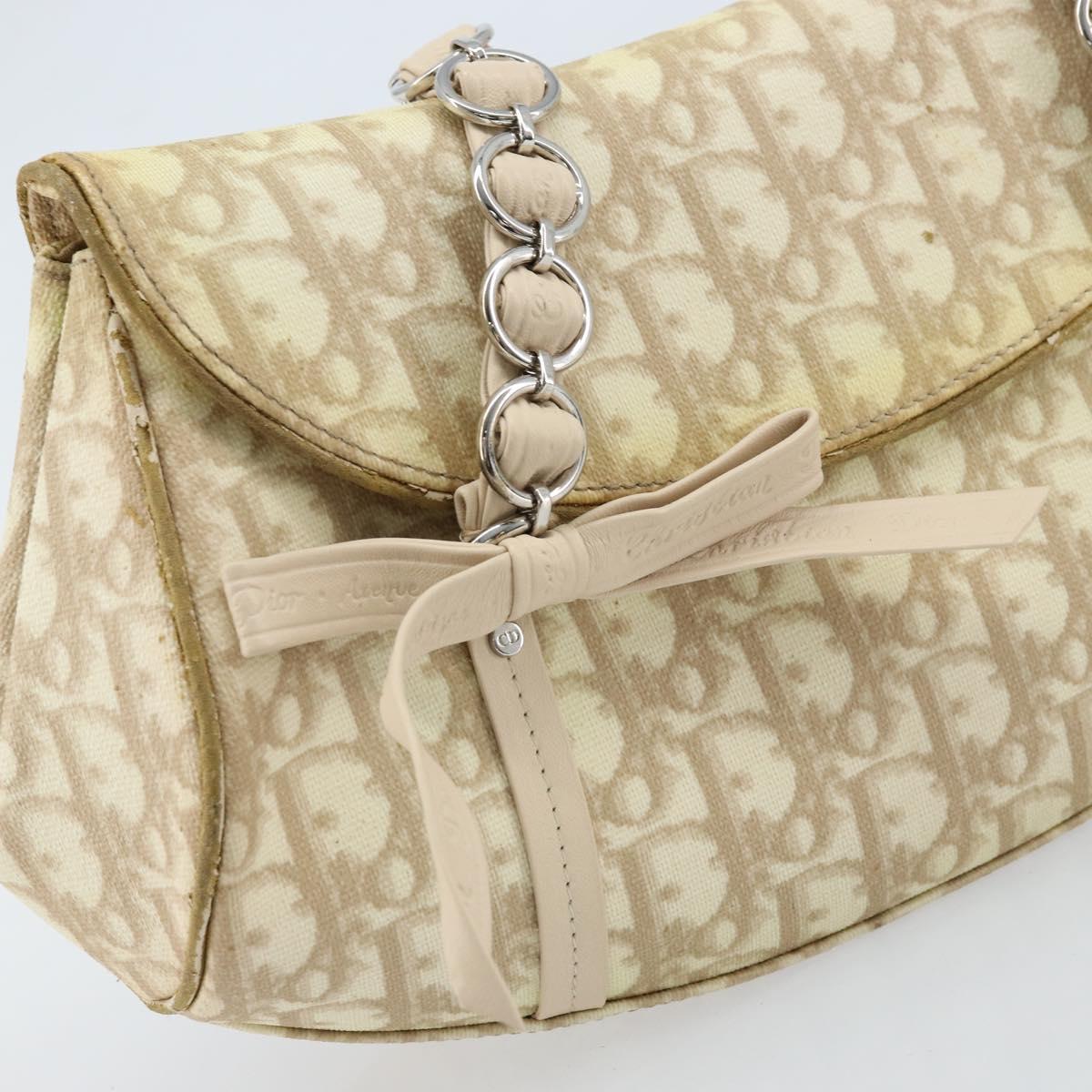 Christian Dior Trotter Canvas Chain Hand Bag PVC Beige Silver Auth 172988