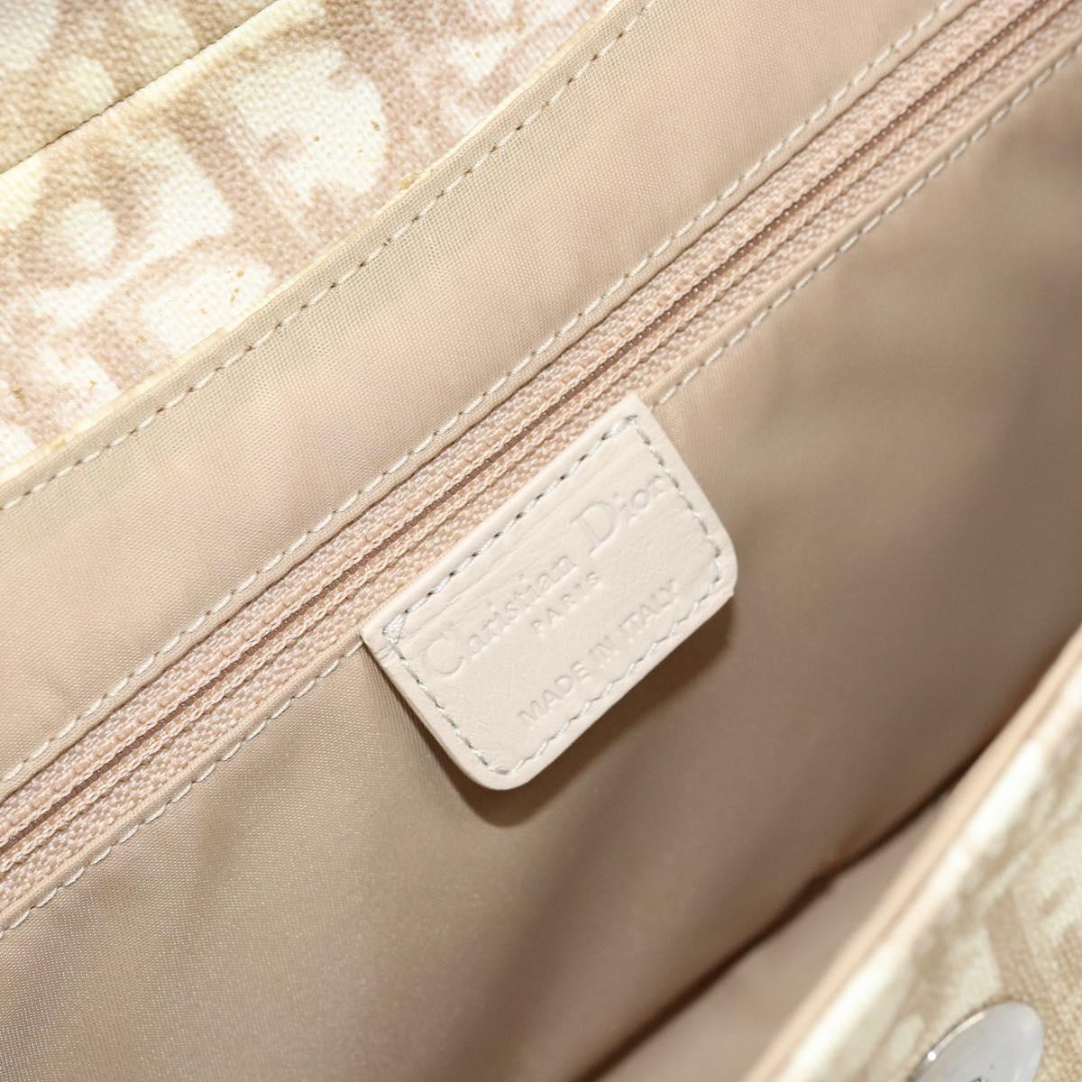 Christian Dior Trotter Canvas Chain Hand Bag PVC Beige Silver Auth 172988