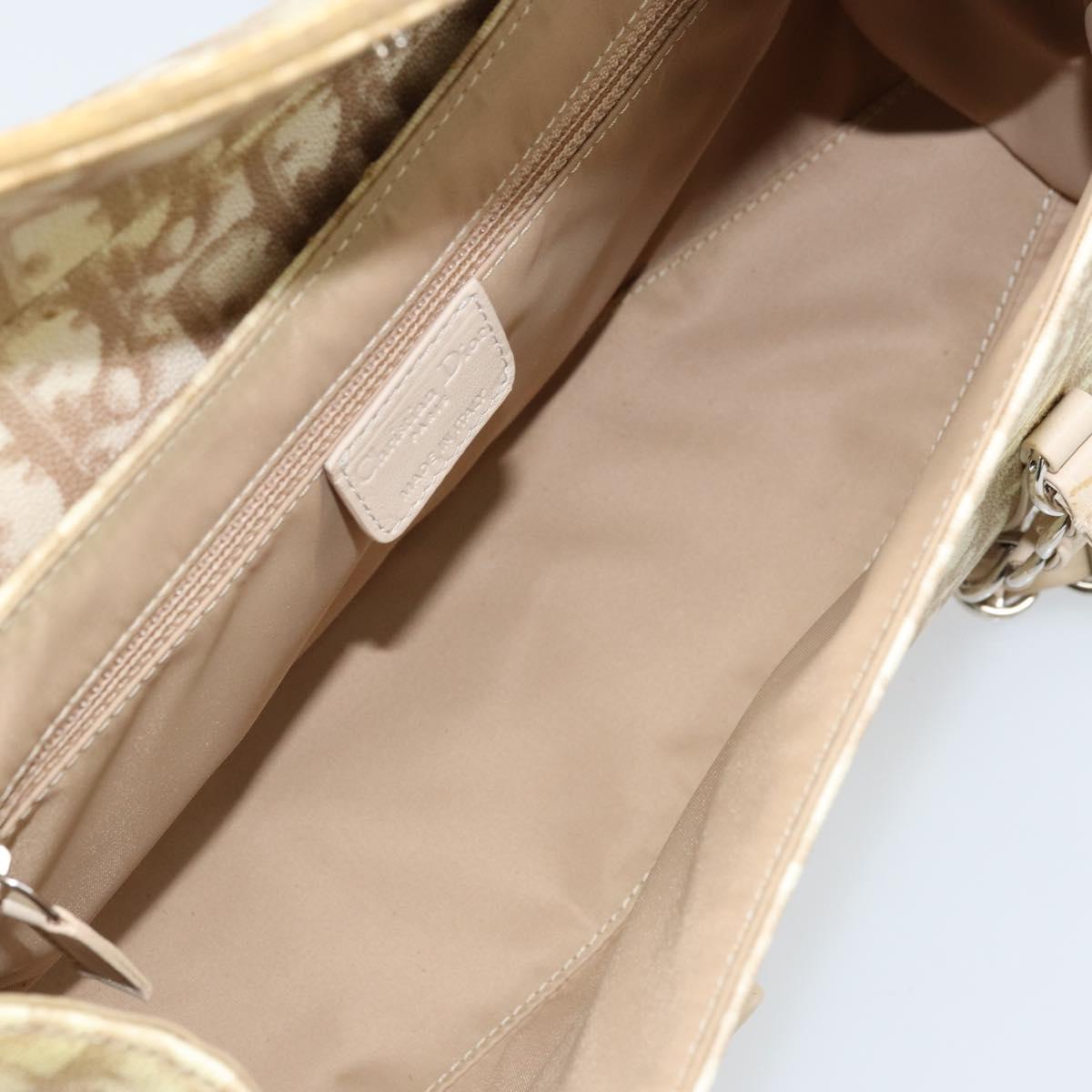 Christian Dior Trotter Canvas Chain Hand Bag PVC Beige Silver Auth 172988