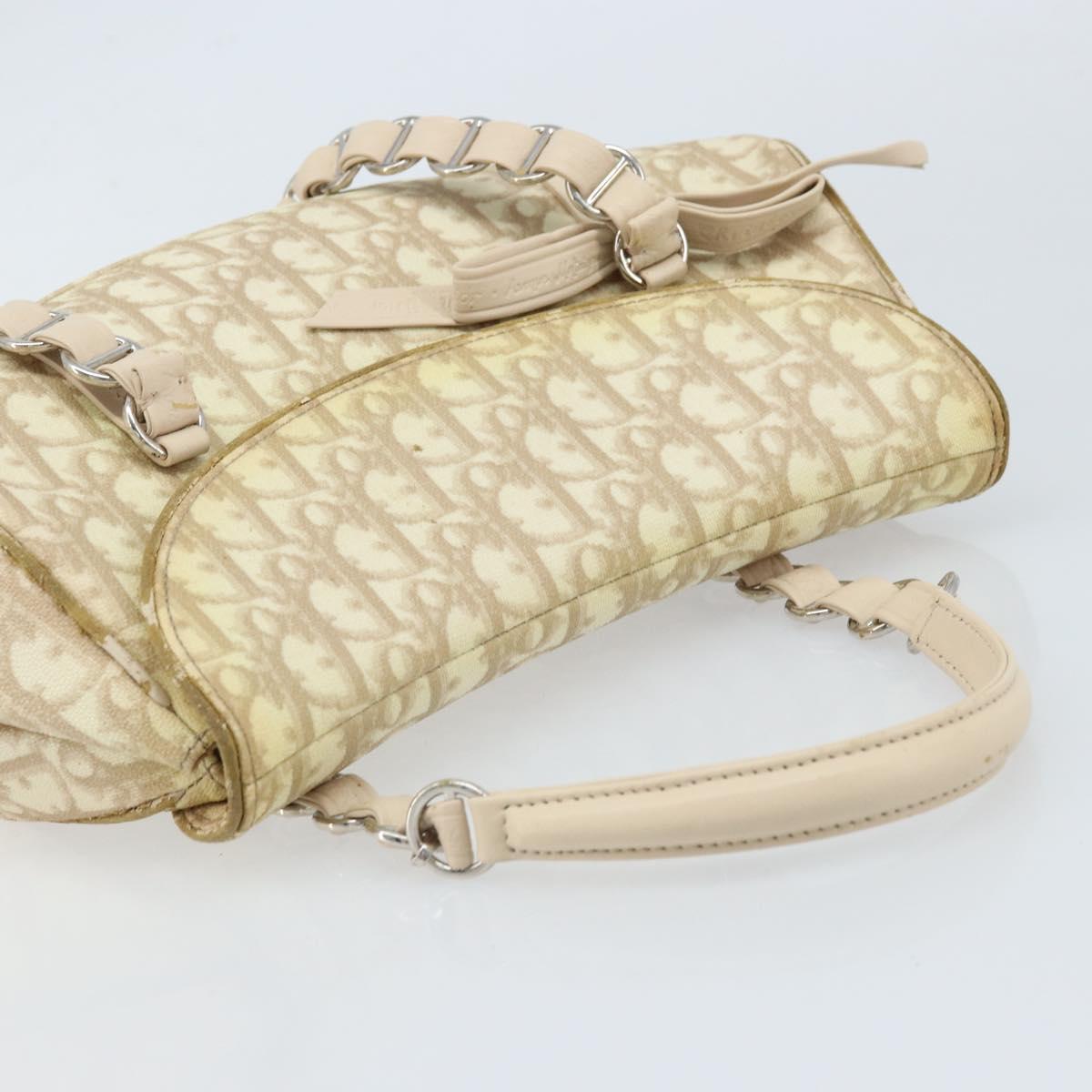 Christian Dior Trotter Canvas Chain Hand Bag PVC Beige Silver Auth 172988