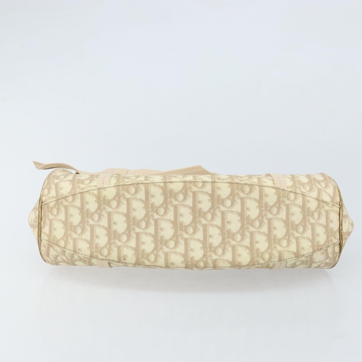 Christian Dior Trotter Canvas Chain Hand Bag PVC Beige Silver Auth 172988