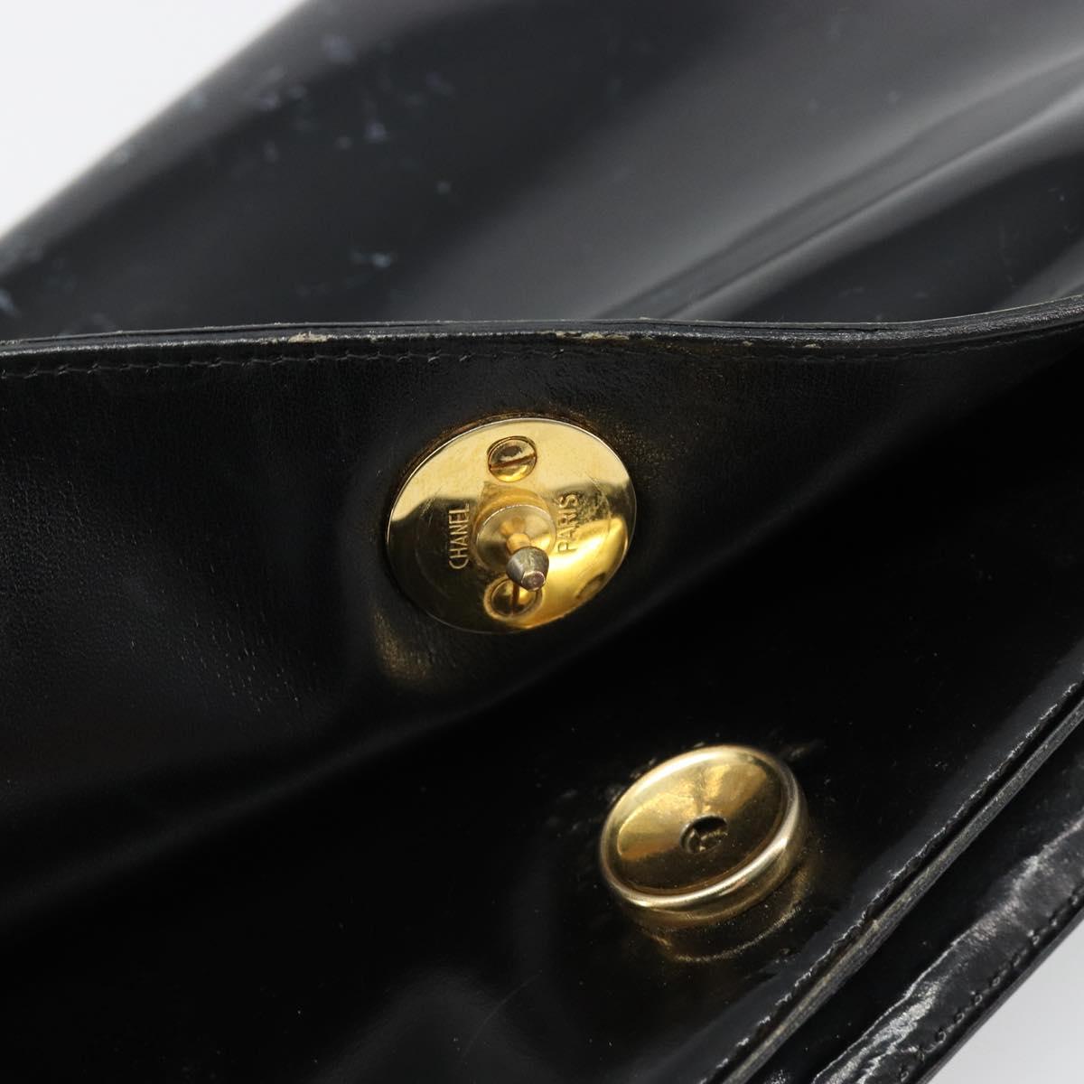 CHANEL Chain Shoulder Bag Patent leather Black Gold CC Auth 172993