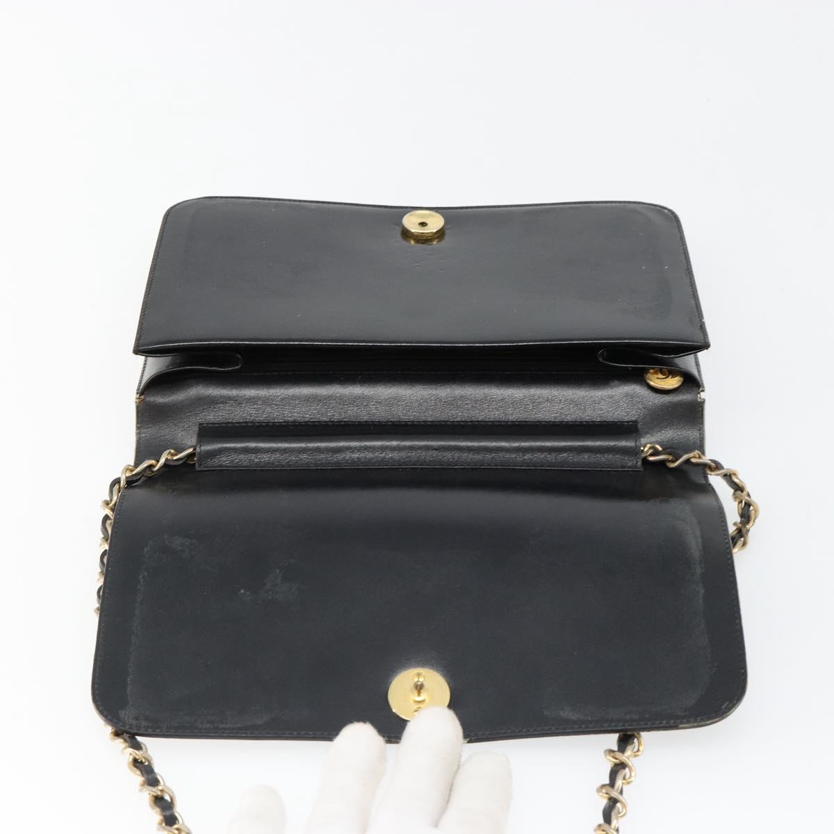 CHANEL Chain Shoulder Bag Patent leather Black Gold CC Auth 172993