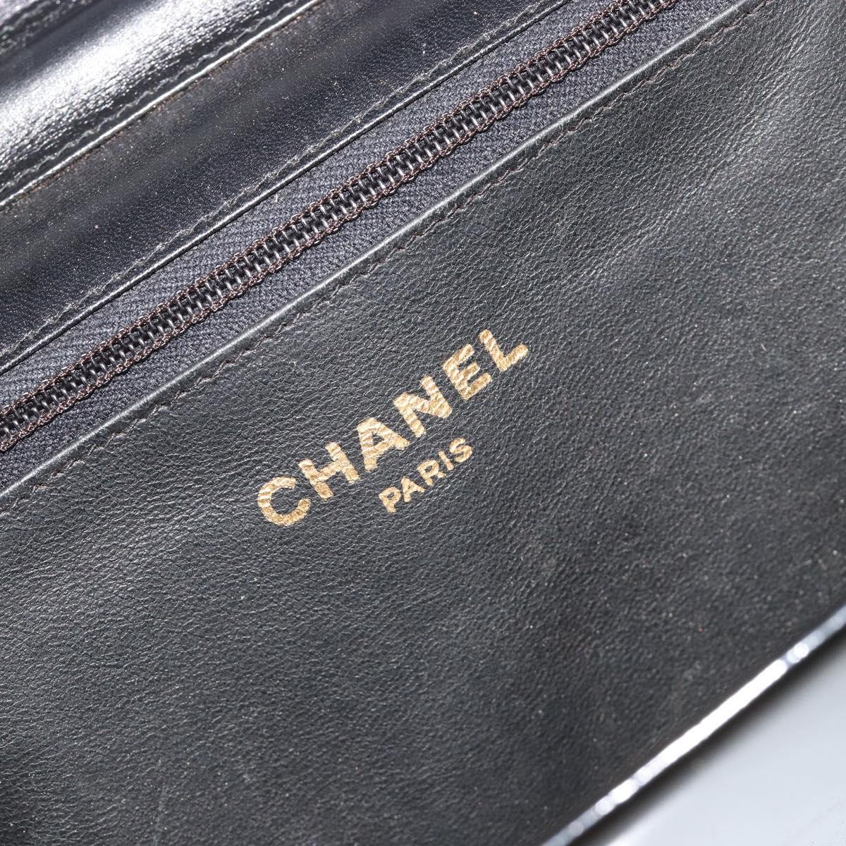 CHANEL Chain Shoulder Bag Patent leather Black Gold CC Auth 172993