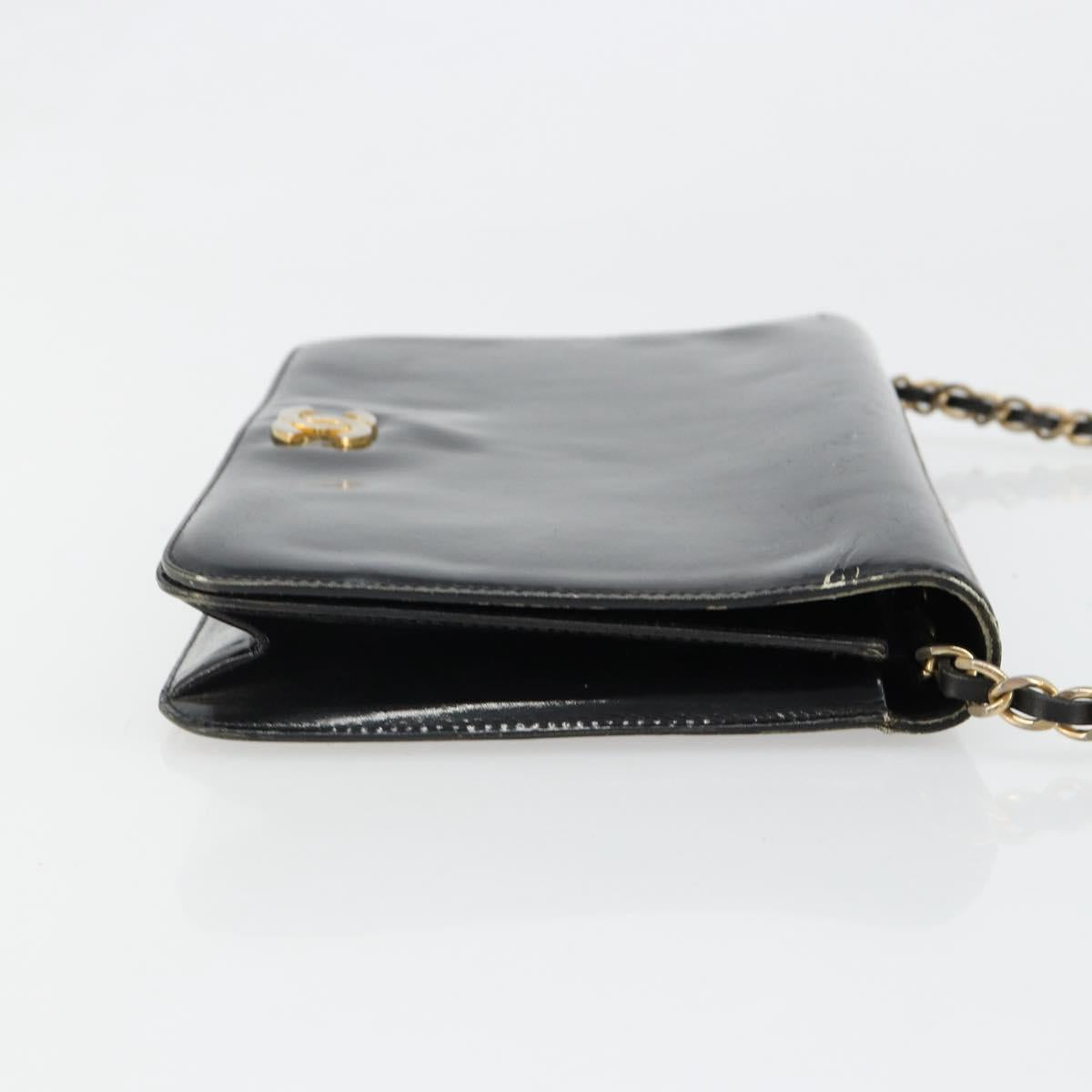 CHANEL Chain Shoulder Bag Patent leather Black Gold CC Auth 172993