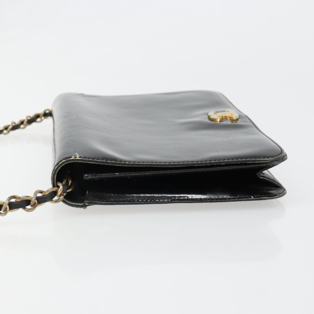 CHANEL Chain Shoulder Bag Patent leather Black Gold CC Auth 172993