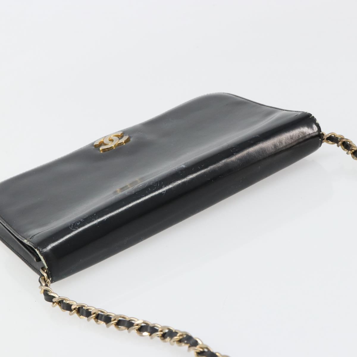 CHANEL Chain Shoulder Bag Patent leather Black Gold CC Auth 172993