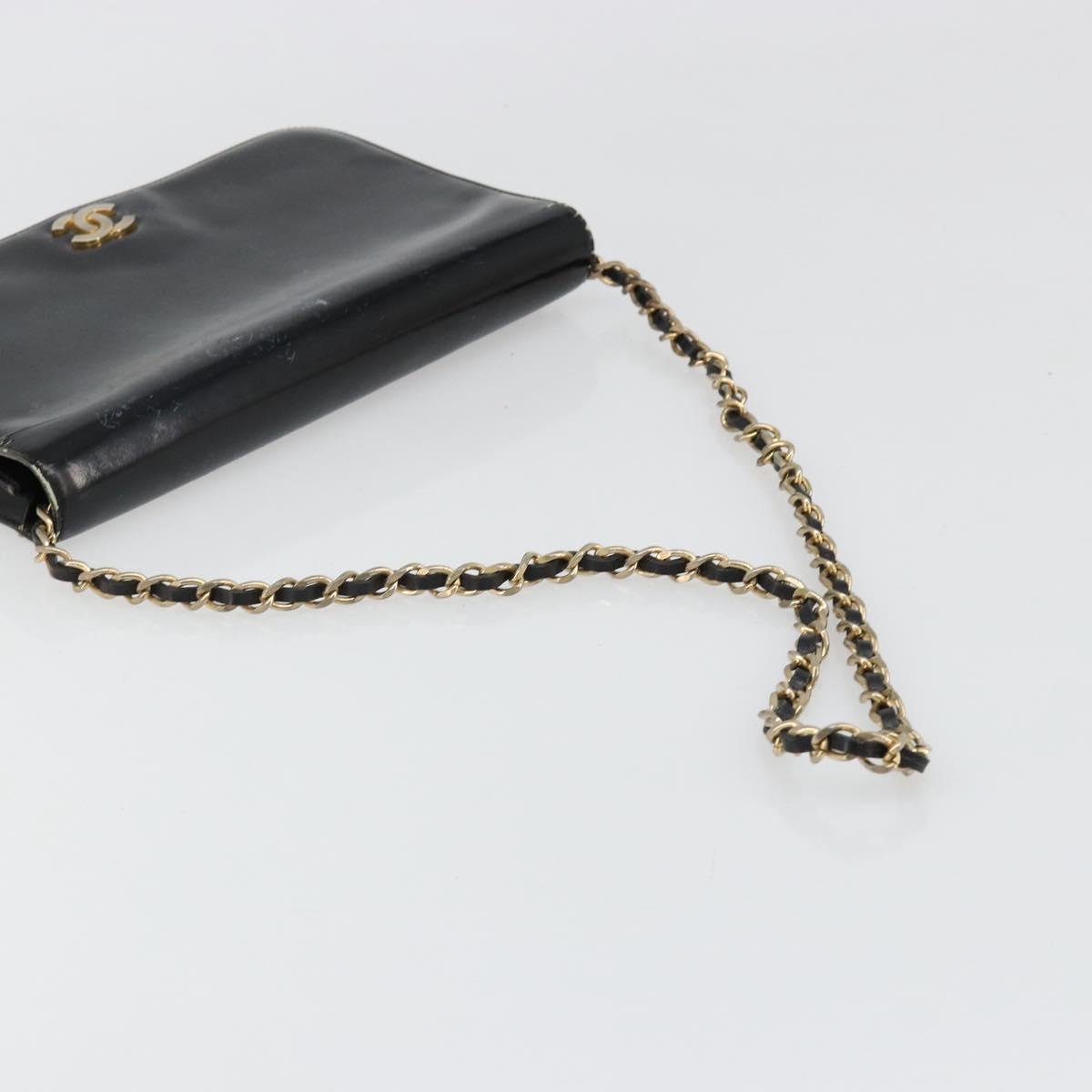 CHANEL Chain Shoulder Bag Patent leather Black Gold CC Auth 172993