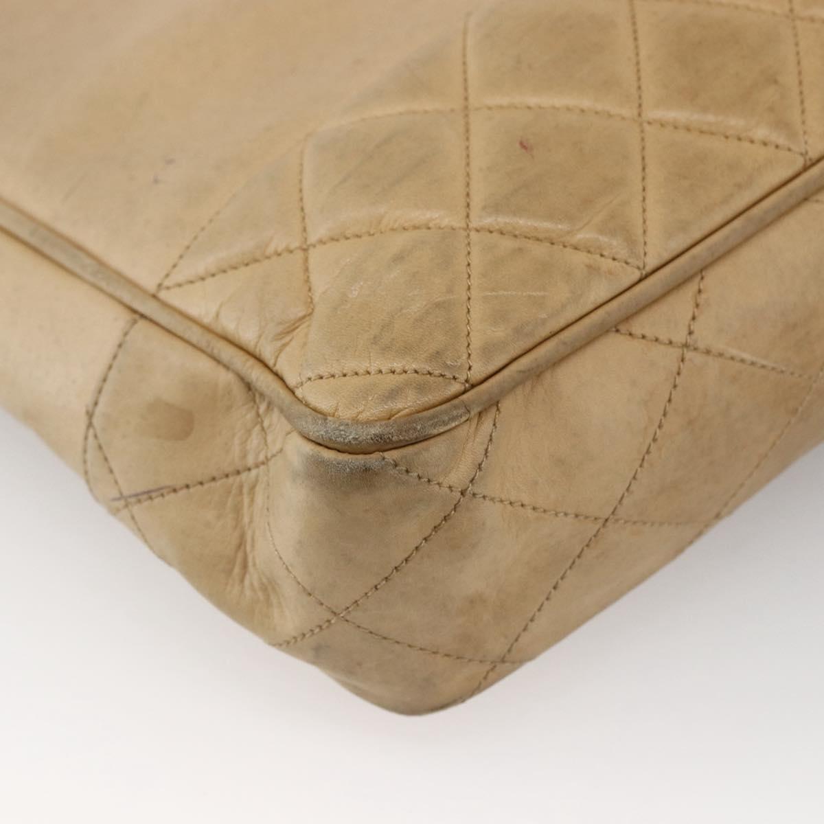 CHANEL Matelasse Chain Shoulder Bag Lamb Skin Beige Gold CC Auth 172997