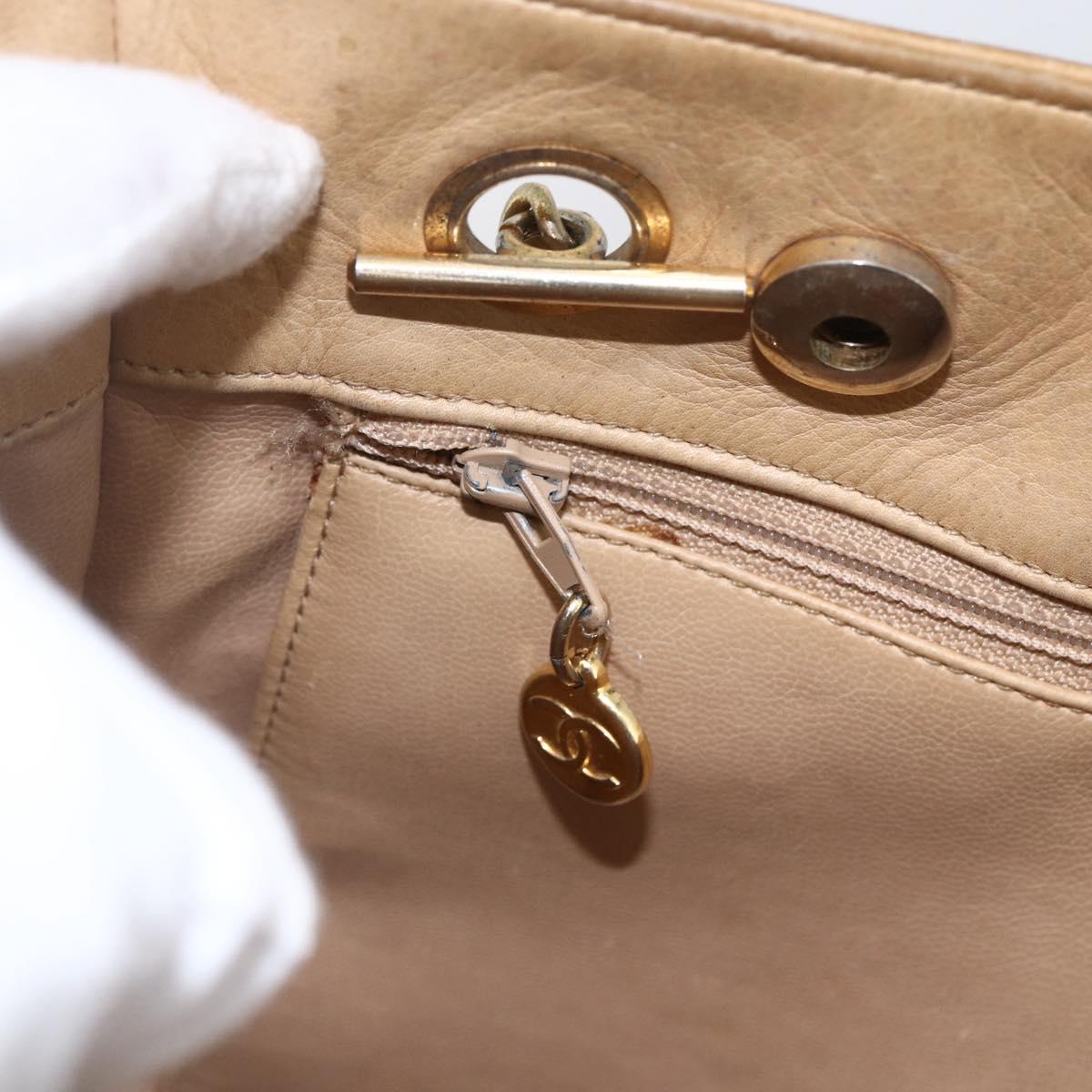 CHANEL Matelasse Chain Shoulder Bag Lamb Skin Beige Gold CC Auth 172997